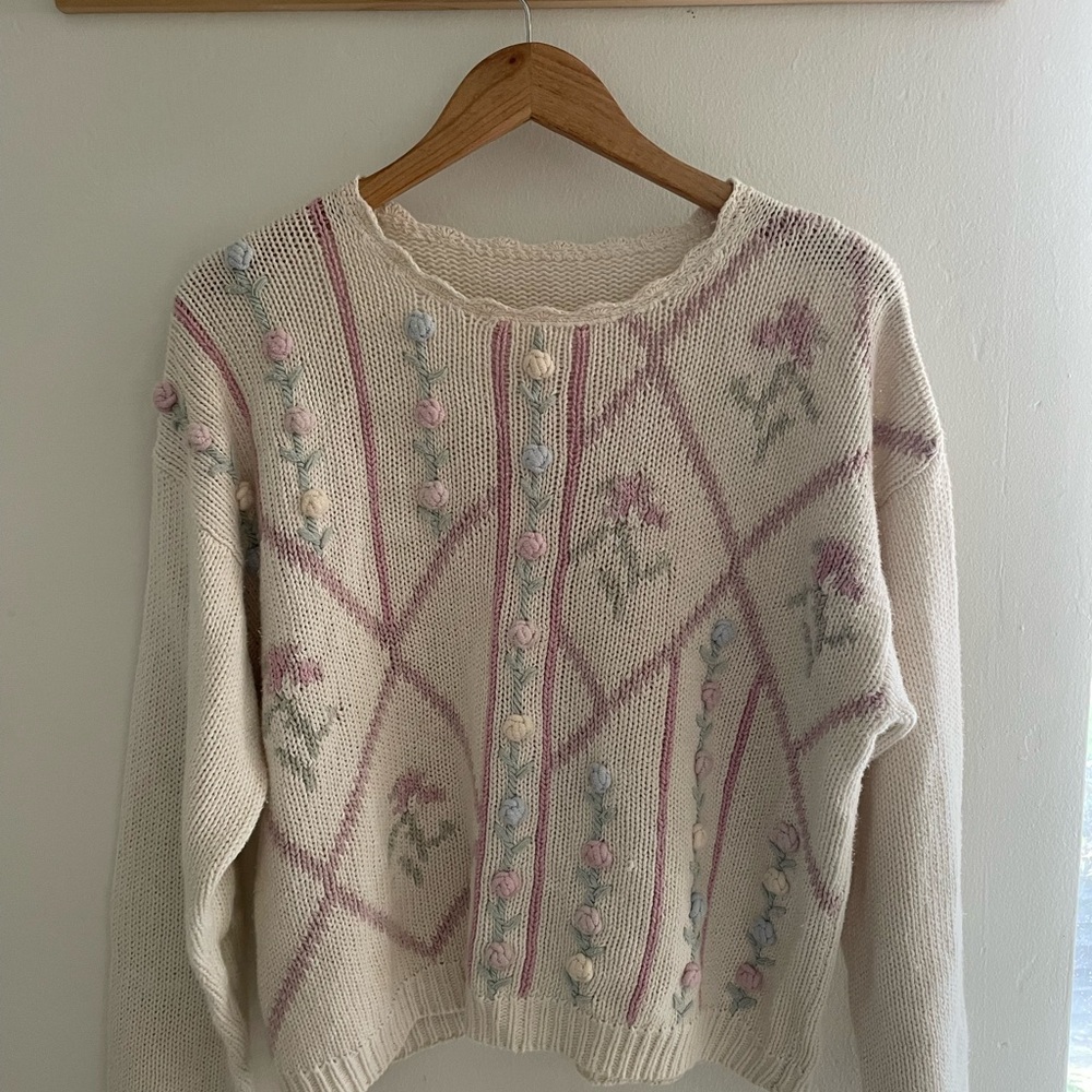 Floral Patterned Cream Sweater